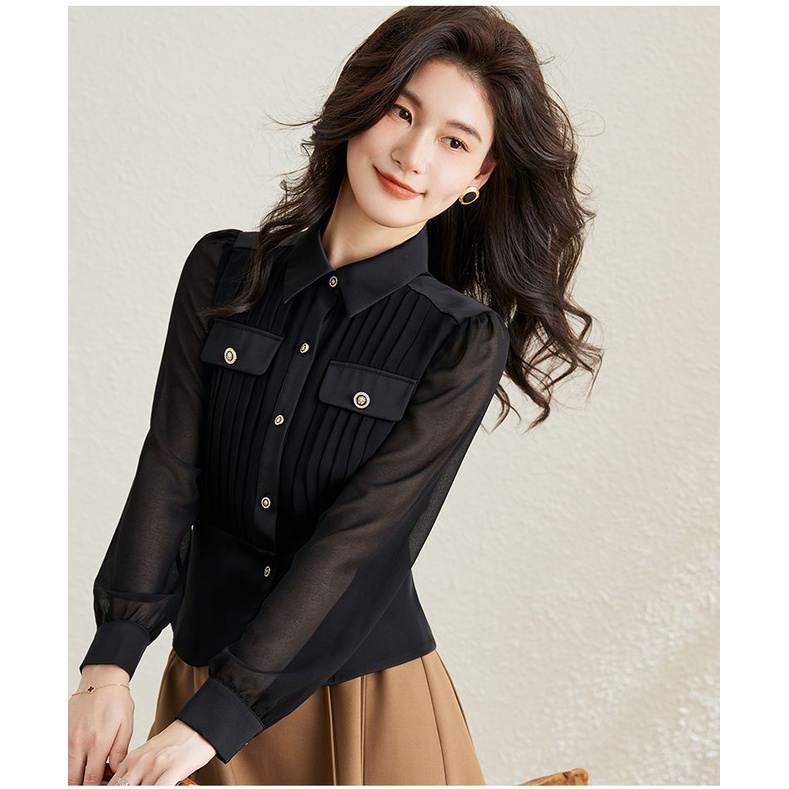 Áo Sơ Mi Vải Voan Tay Dài Ôm Eo Phong Cách Phương Tây Thời Trang Mùa Thu 2022 Mới