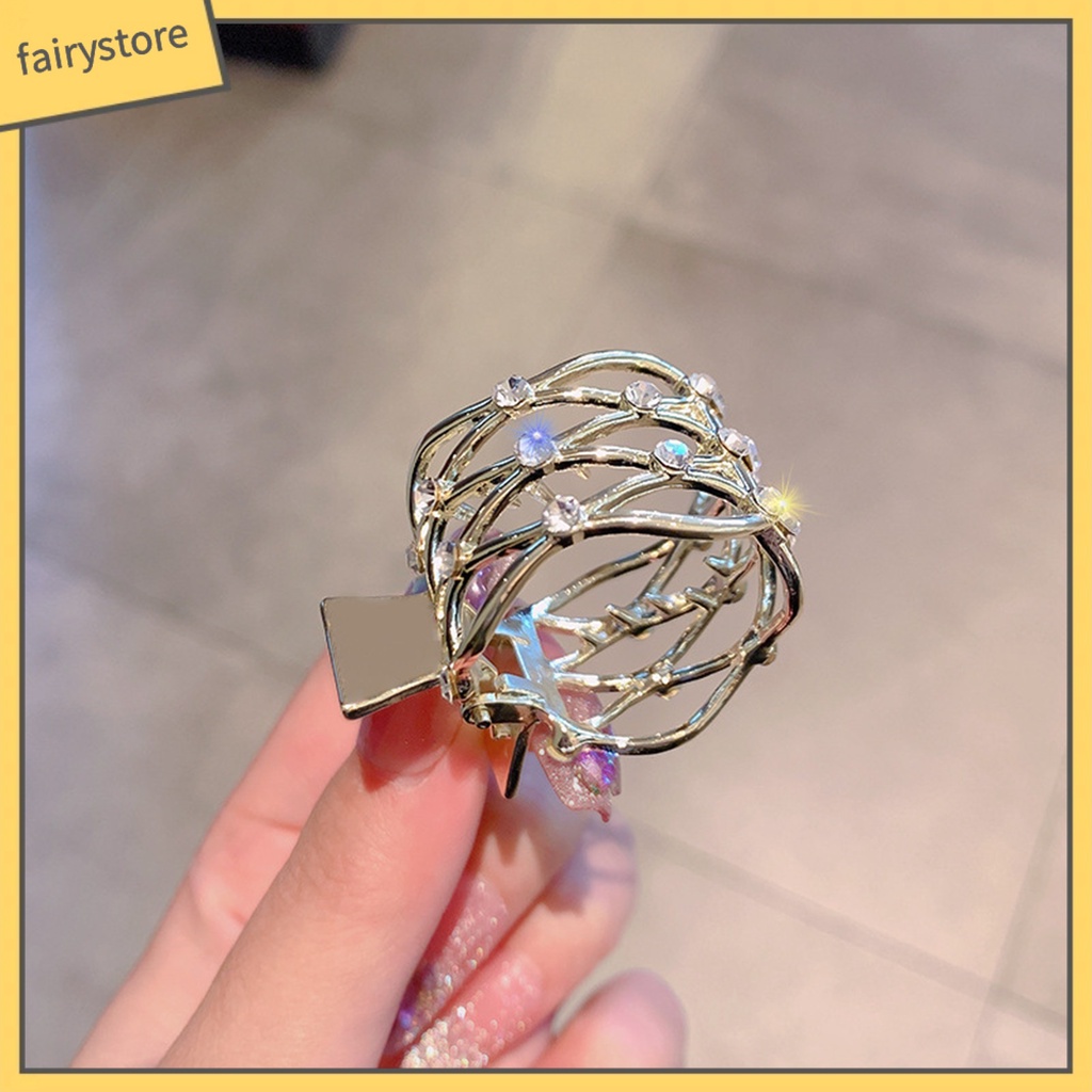 Kẹp Tóc Càng Cua Cố Định Tóc Đuôi Ngựa Bằng Thép Không Gỉ Đính Kim Cương Giả Tinh Tế Chống Trượt Cho Nữ