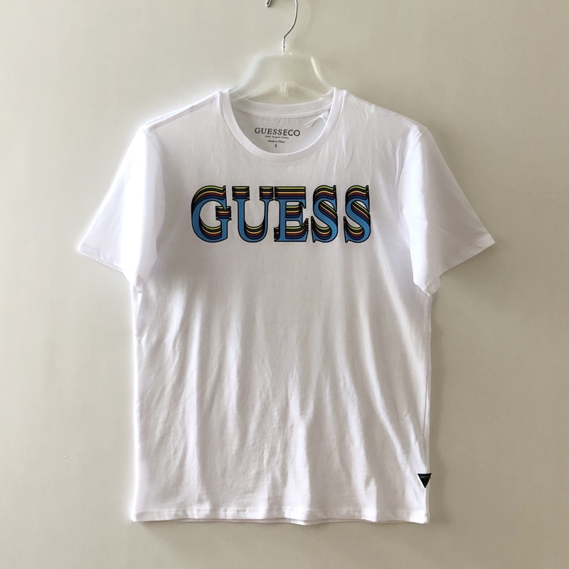 Áo Thun cotton Mỏng Co Giãn Tay Ngắn In logo guess Màu Cầu Vồng Thời Trang Mùa Hè Cho Nam