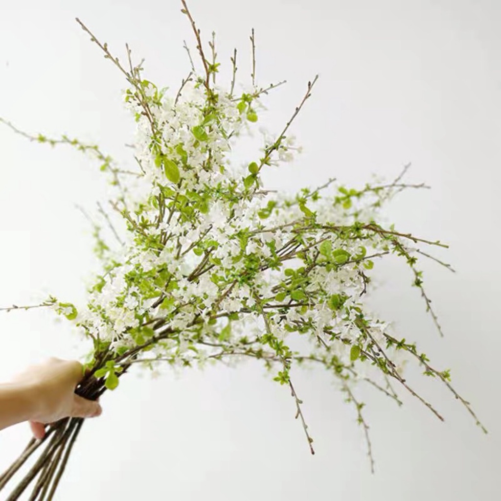 Cành Hoa Tuyết Mai, Hoa Mận Giả Hoa Lụa Cao Cấp Decor Chụp Ảnh Trang Trí Nhà Cửa Chiều Dài 100cm Bếp Nhà Bé