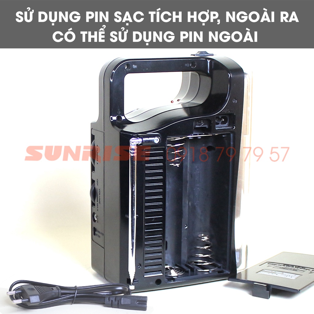 Radio nghe đài FM MH-40 tích hợp đèn LED, Loa đài FM nghe nhạc MP3, Thẻ nhớ, USB - SUNRISE