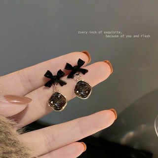 Bông tai đính đá nơ đen thời trang