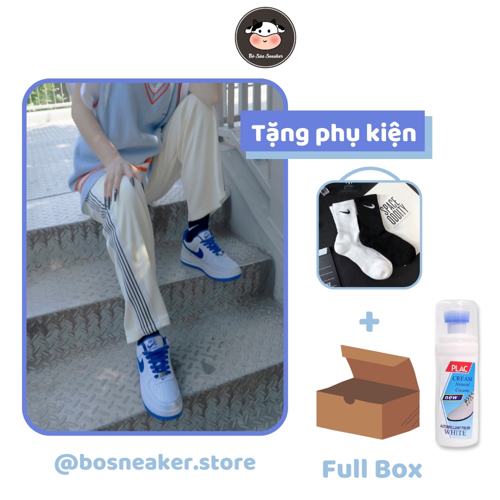 Giày sneaker thể thao af1 Trắng Xanh logo thêu xanh, giày Air Force nam nữ bản đẹp phong cách trẻ trung - Bò Sữa Shop