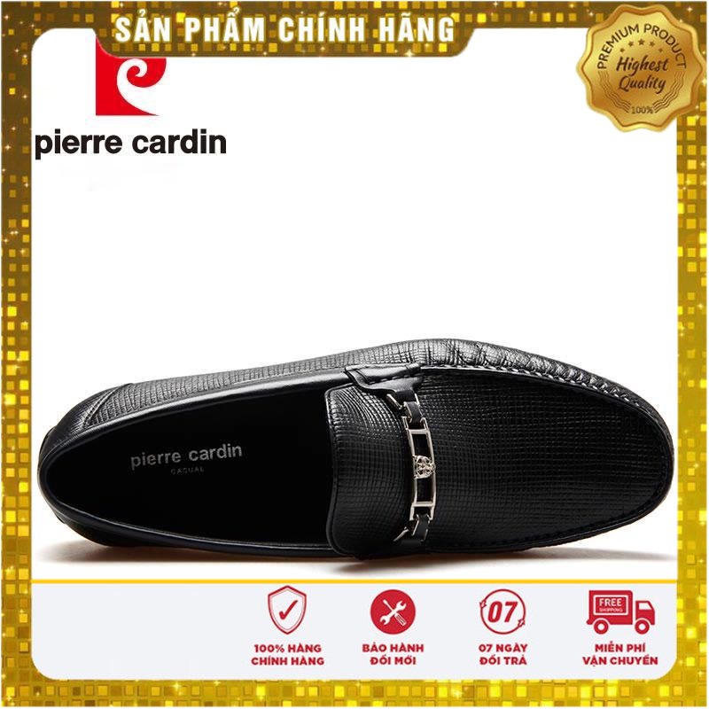 Giày lười nam Pierre Cardin chính hãng Nổi Da Hươu màu đen sang, Đế cao su Thoải Mái, giày nam da thật