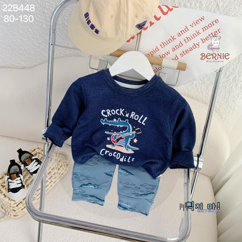 Bộ da cá dài tay Bernie họa tiết cá sấu cho bé trai