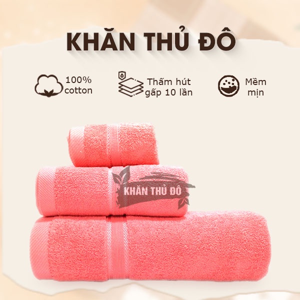 Khăn Tắm Gội Đầu Lau Mặt Thủ Đô 100% Cotton Thấm Hút Không Ra Màu, Dùng Cho Gia Đình, Spa và Khách Sạn