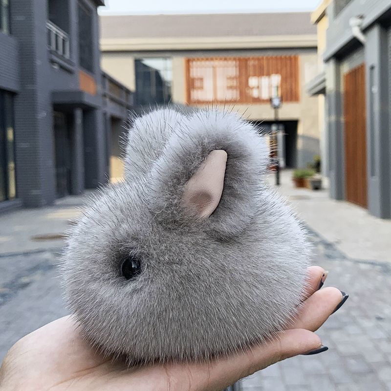 Móc Khóa Hình Thỏ Mini Bằng Lông Chồn Nhân Tạo Dễ Thương Không Có Xơ Vải