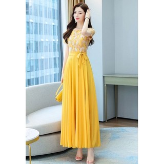 ĐẦM MAXI XÒE PHỐI LÁ 2081