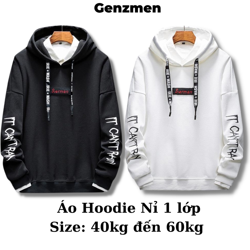 Áo hoodie nam nữ form rộng freesize dưới 65kg màu đen trắng  dibbycloset