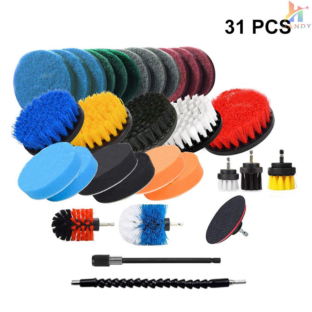 Bộ 31 Bàn Chải Gắn Máy Khoan Điện Kèm Khăn Lau Làm Sạch / Bọt Biển / Bọt Biển / Bàn Chải Điện Mở Rộng Dài Đa Năng Cho Gạch / Bồn Tắm / Bồn Rửa