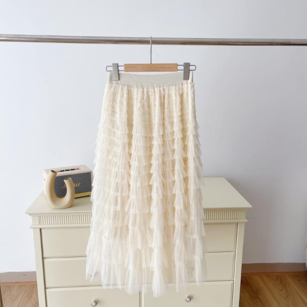 Chân váy dài hàng QCCC, chân váy ren tầng, cạp chun bọc vải dày dặn hàng loại 1