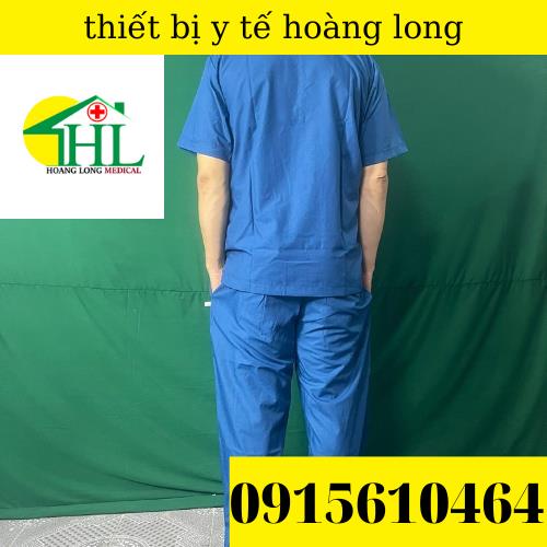 Bộ scrubs bác sĩ, quần áo y tế xanh cổ vịt đậm nam, nữ các size S M L XL