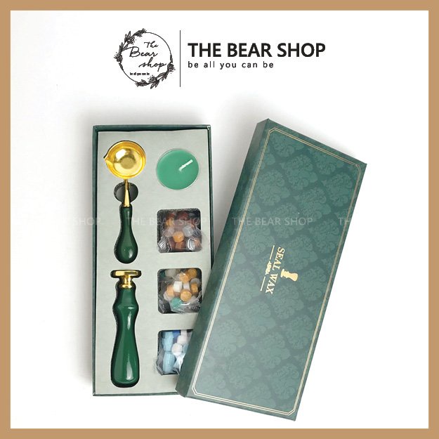 Set con dấu và sáp niêm phong đóng dấu thiệp cưới, bao thư, trang trí DIY quà tặng cổ điển vintage - The Bear Shop