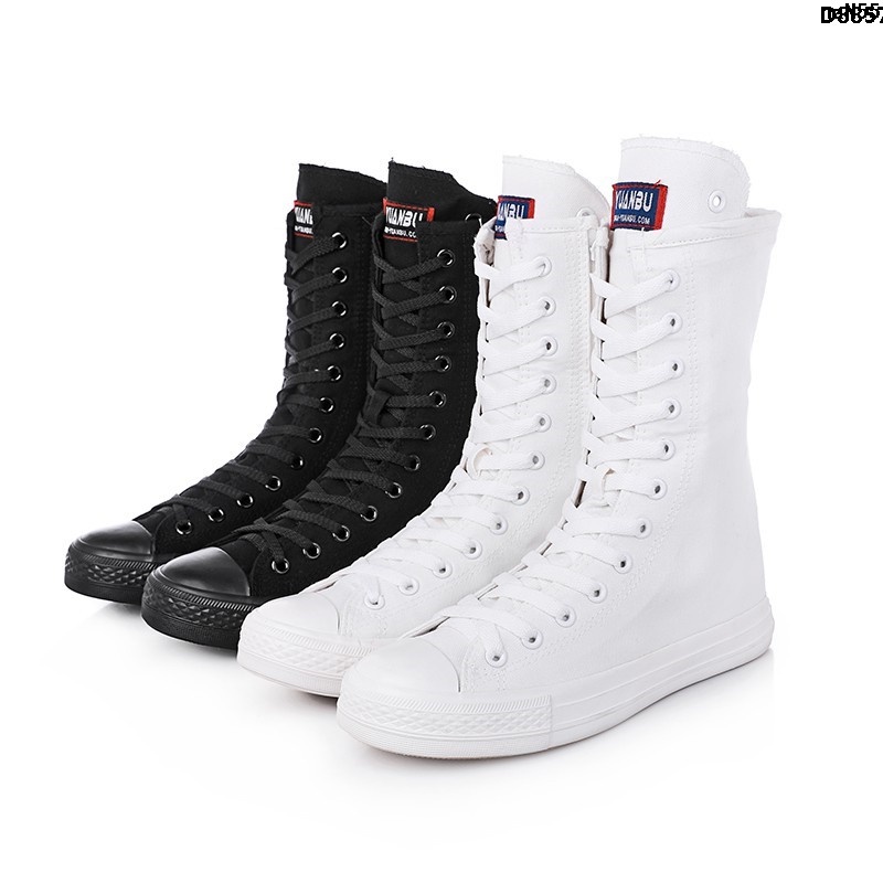 Giày Bốt Canvas Cổ Cao Vừa / Dài Đến Giữa Tăng Chiều Cao Có Khóa Kéo Phong Cách Hàn Quốc Dễ Phối Đồ