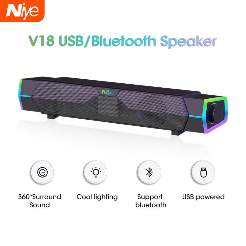 Loa Bluetooth Niye V18 Âm Thanh HIFI Siêu Trầm Đa Phương Tiện Có Đèn RGB Cổng USB / Bluetooth Cho Điện Thoại / PC / TV / Laptop
