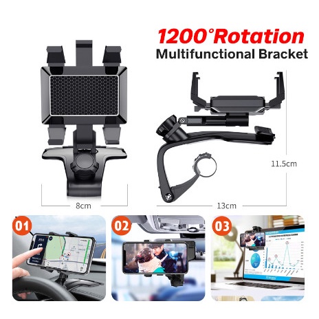 Giá đỡ kẹp điện thoại đa năng để trên xe hơi ô tô xoay 360 độ chống rung treo đa điểm trên taplo, gương chiếu hậu | BigBuy360 - bigbuy360.vn