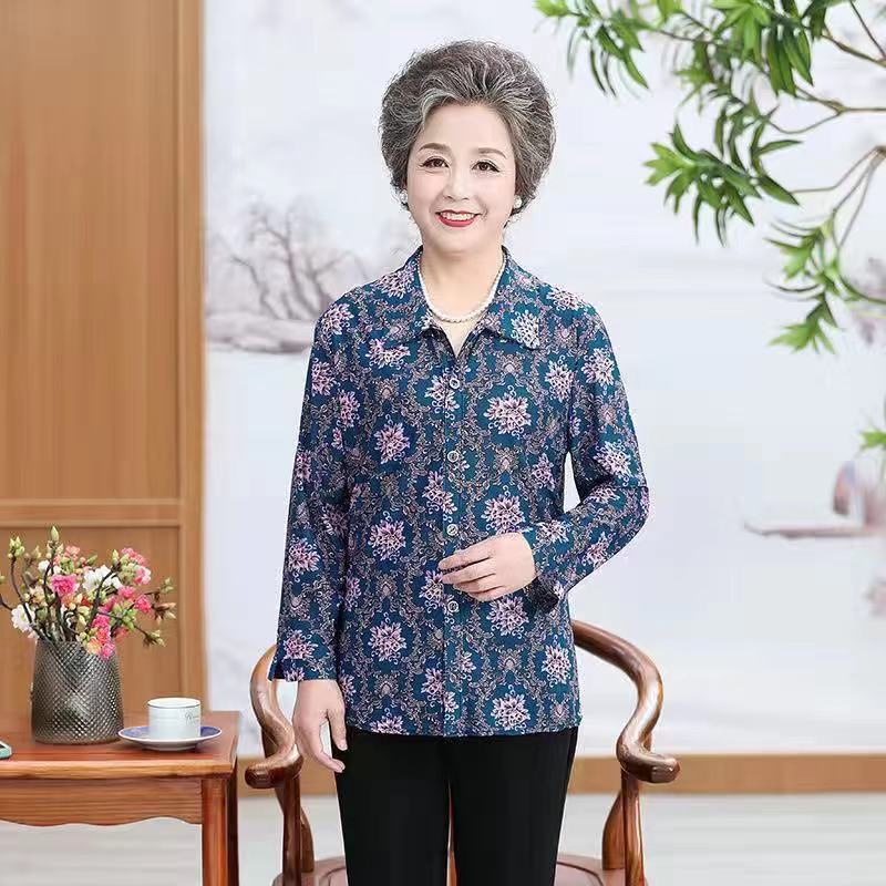 Áo Khoác Sơ Mi Tay Dài Dáng Rộng Thời Trang Xuân Hè Cho Phụ Nữ Lớn Tuổi