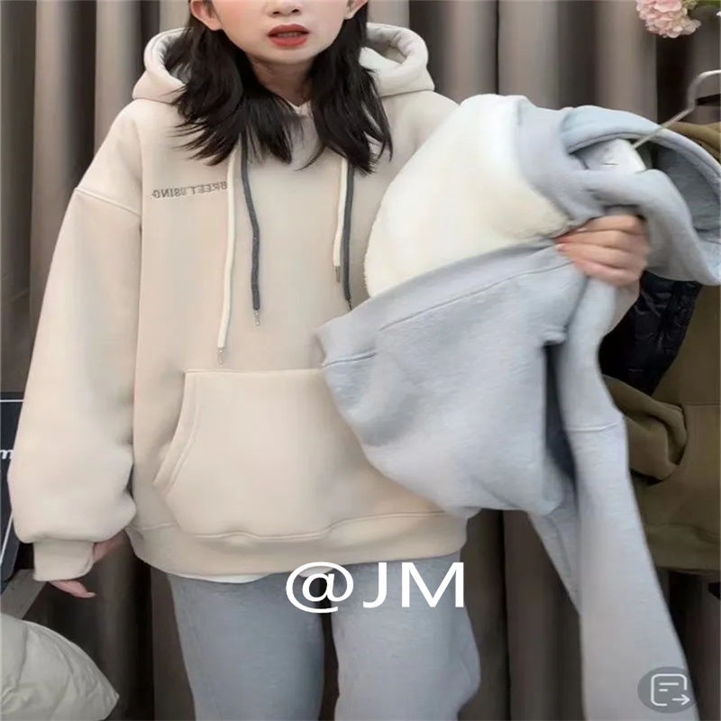 Áo Hoodie Nỉ Mỏng Lót Lông Cừu Dày In Họa Tiết Thời Trang Thu Đông Hàn Quốc 2022 Mới