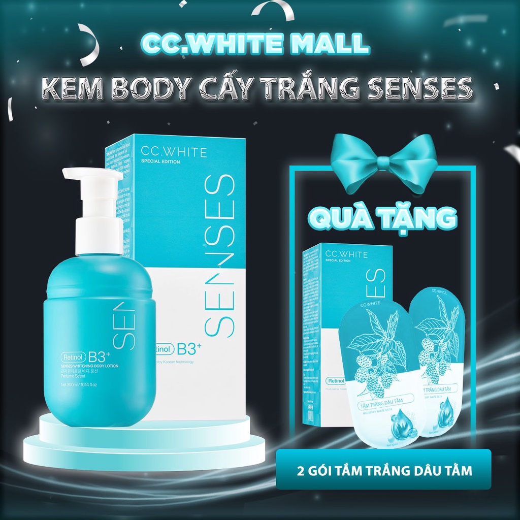 Kem dưỡng trắng da body toàn thân SENSES WHITE 1 chai 300ml mua 1 tặng 2 gói tắm trắng