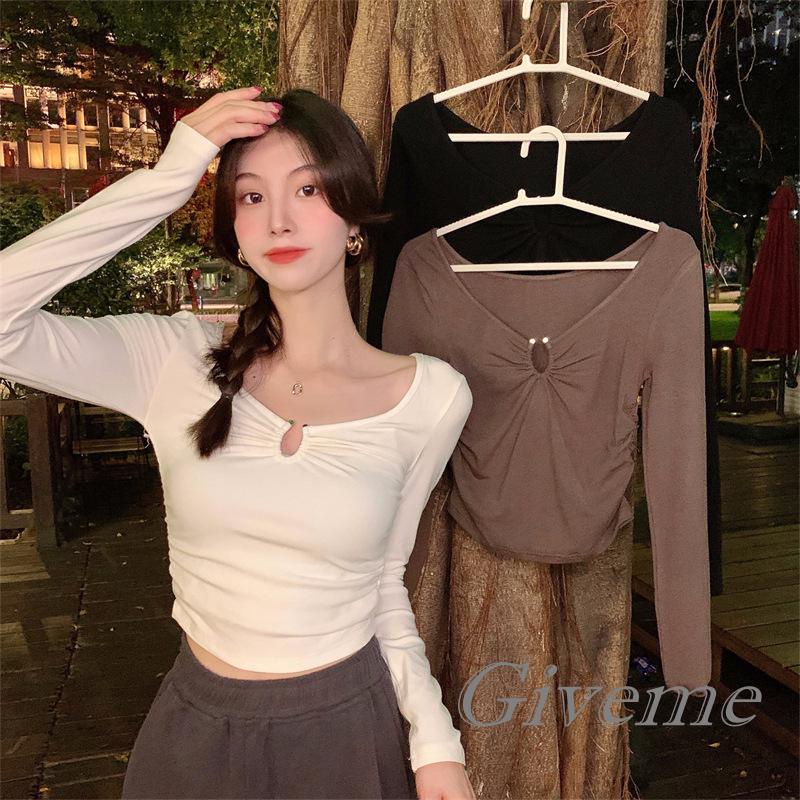 Áo Thun Lửng Tay Dài Cổ Chữ V Thời Trang Cho Nữ