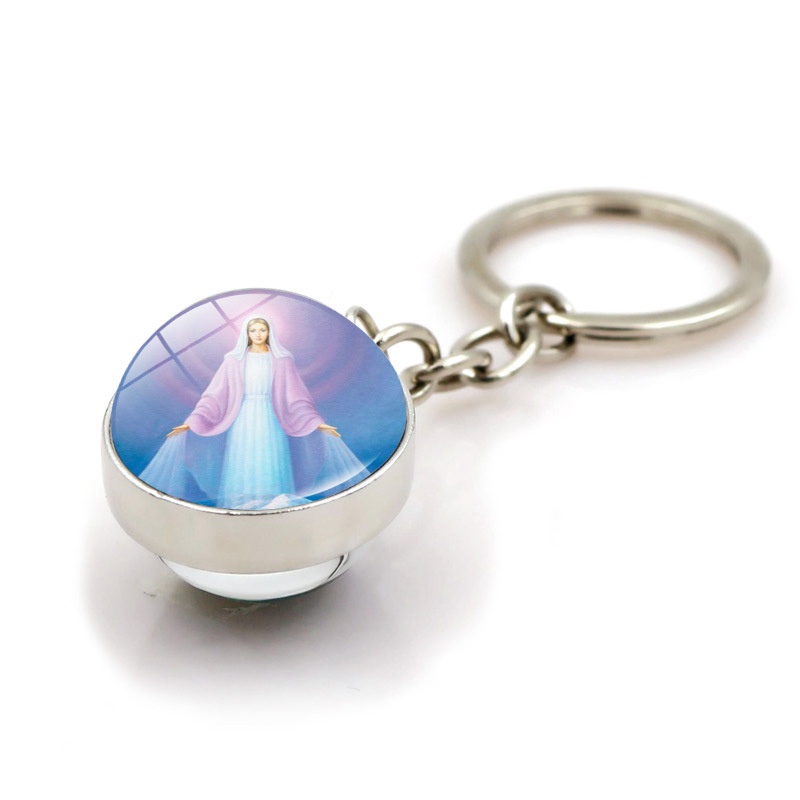 Móc Khóa Quả Cầu Thủy Tinh Cabochon Hai Mặt Phát Sáng Trong Bóng Tối In Hình Chúa Jesus