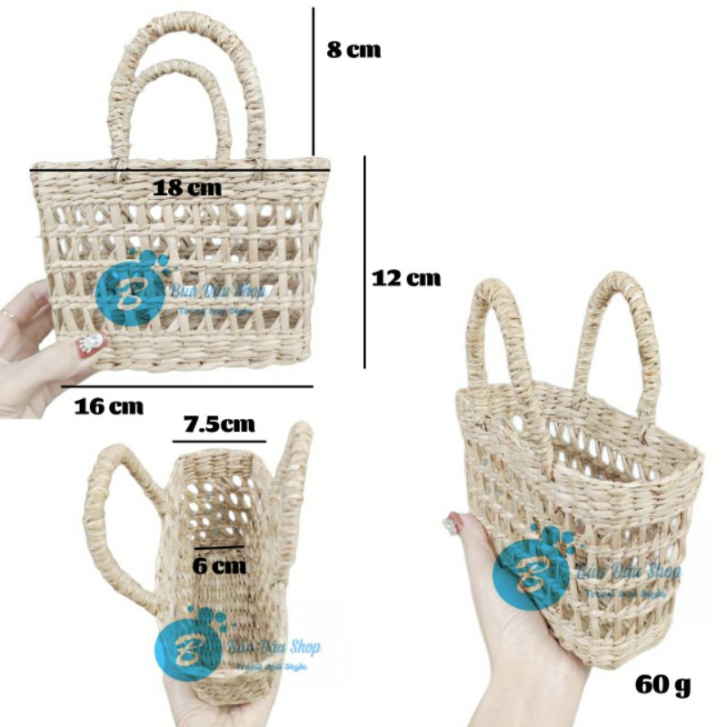 Túi Cói Mini Vintage Cầm Tay Sống Ảo (18x16cm)