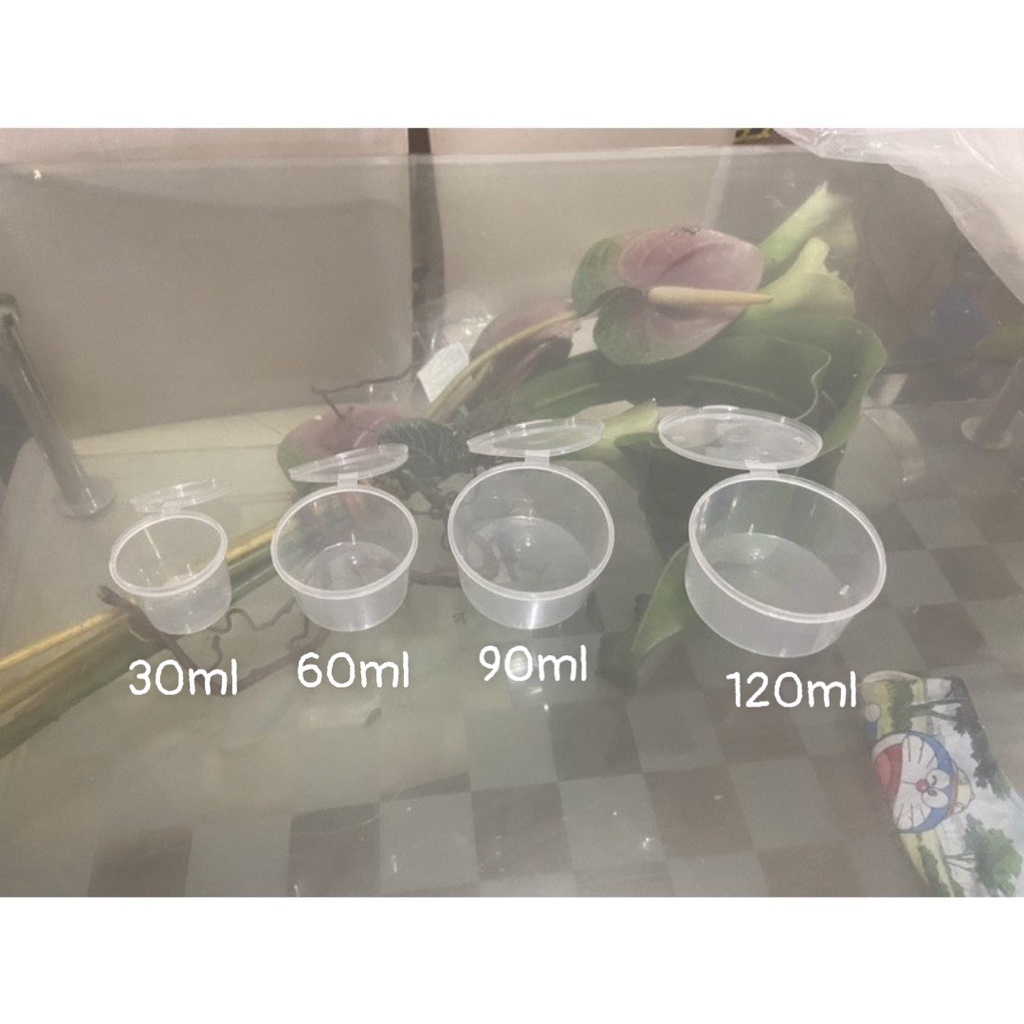 (50 cái | HT) Hũ sốt nhựa cao cấp 1oz 30ml, 2oz 60ml, 3oz 90ml, 4oz 120ml đựng nước chấm có nắp liền dùng 1 lần