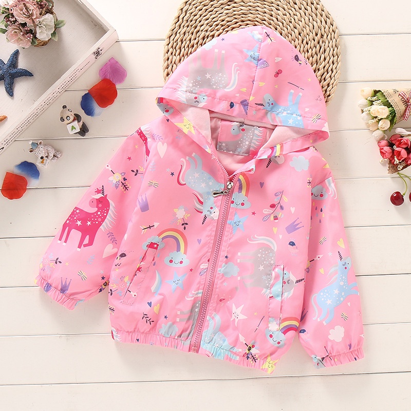 Áo khoác cardigan LUCKYCANDY có mũ họa tiết kỳ lân hoạt hình chất lượng cao cho trẻ em
