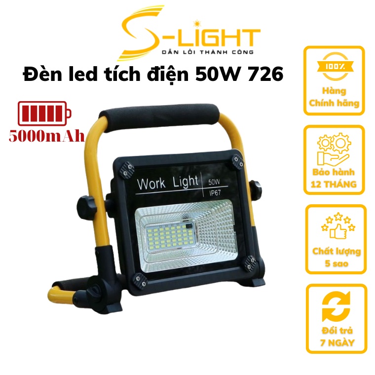 Đèn led siêu sáng tích điện công suất 50W có điều khiển từ xa 726 chống nước IP67