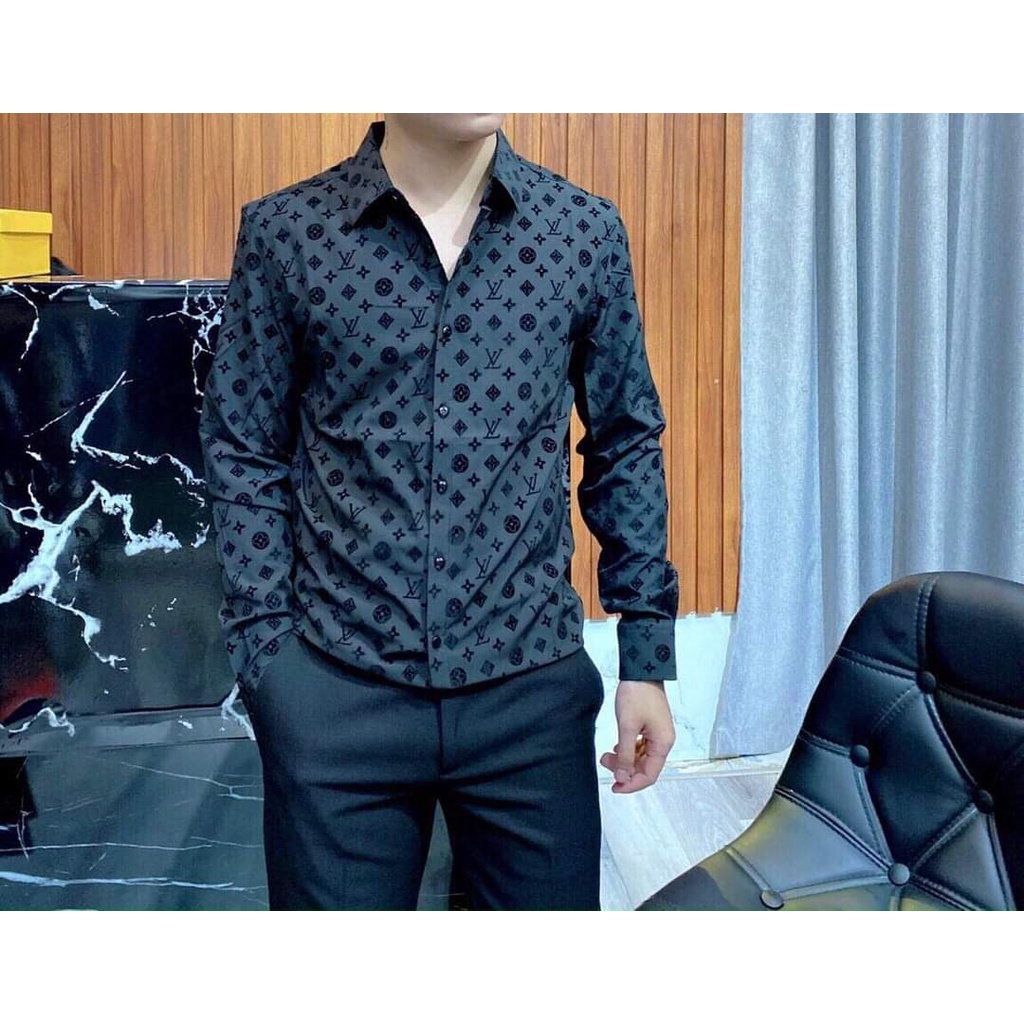 Aó sơ mi 21AM09-005 quảng châu, có 2 màu xanh và đen, thấm hút mồ hôi tốt, họa tiết 3D