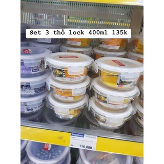 Set 3 thố lock and lock thủy tinh tròn 400ml llg821