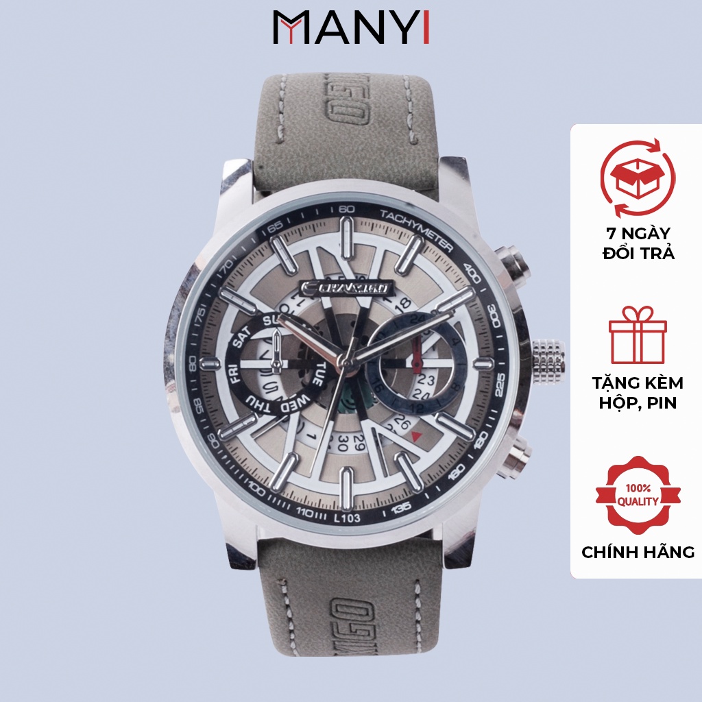 Đồng hồ dây da nam Chaxigo 6707G vỏ kim loại , có hiển thị lịch ngày - Đồng hồ đeo tay da lộn cao cấp ManYi