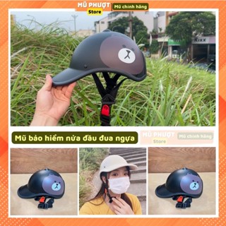 Mũ bảo hiểm nửa đầu lưỡi trai thời trang nam nữ trí liễu đen tem gấu cao cấp nhiều màu sắc