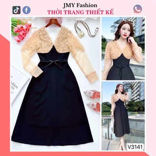 V3141 Váy đen dự tiệc [kèm ẢNH THẬT + video] váy đen phối lưới dáng dài sang chảnh - DVC&ACC