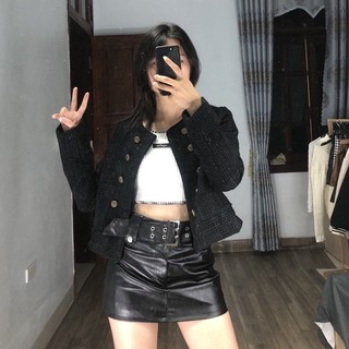 Áo tweed dạ trơn basic cài khuy dáng ngắn