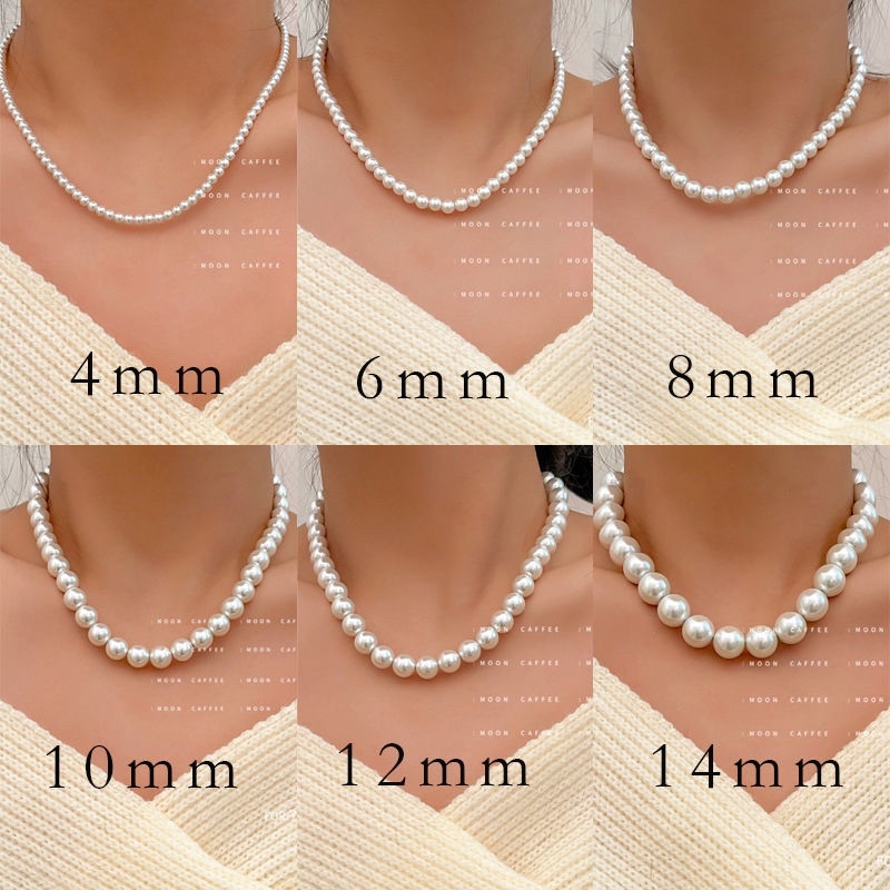 N414 choker vòng cổ hạt Trai, dây chuyền hạt bẹt dây chuyền mang áo dài hạt nhiều kích cỡ cho nữ
