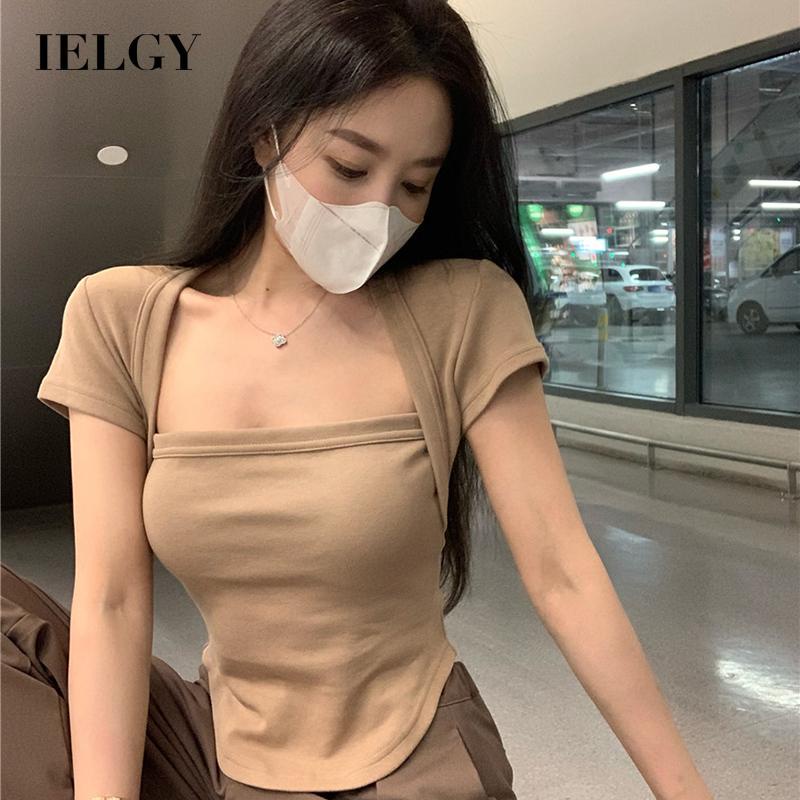 IELGY Áo Thun Tay Ngắn Cổ Vuông Dáng Ôm Thời Trang Dành Cho Nữ