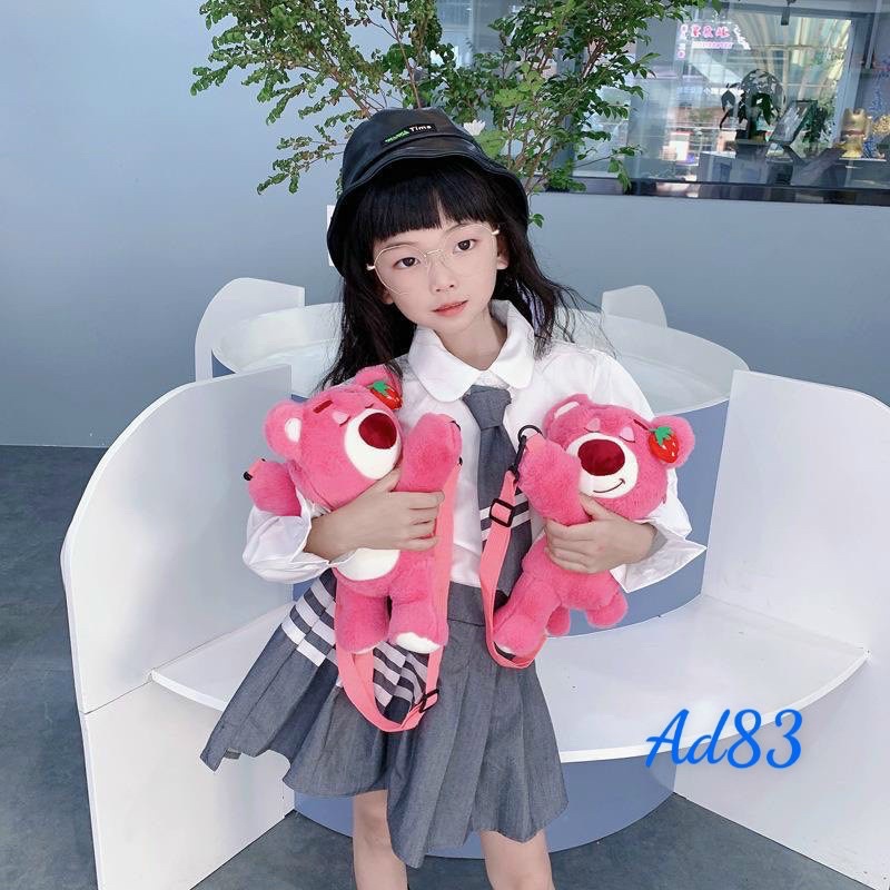 Túi Đeo Vai Gấu Hồng Lotso Lông Siêu Mịn, Siêu Dễ Thương, Màu Hồng Lovely Thời Trang a của kho A đảm