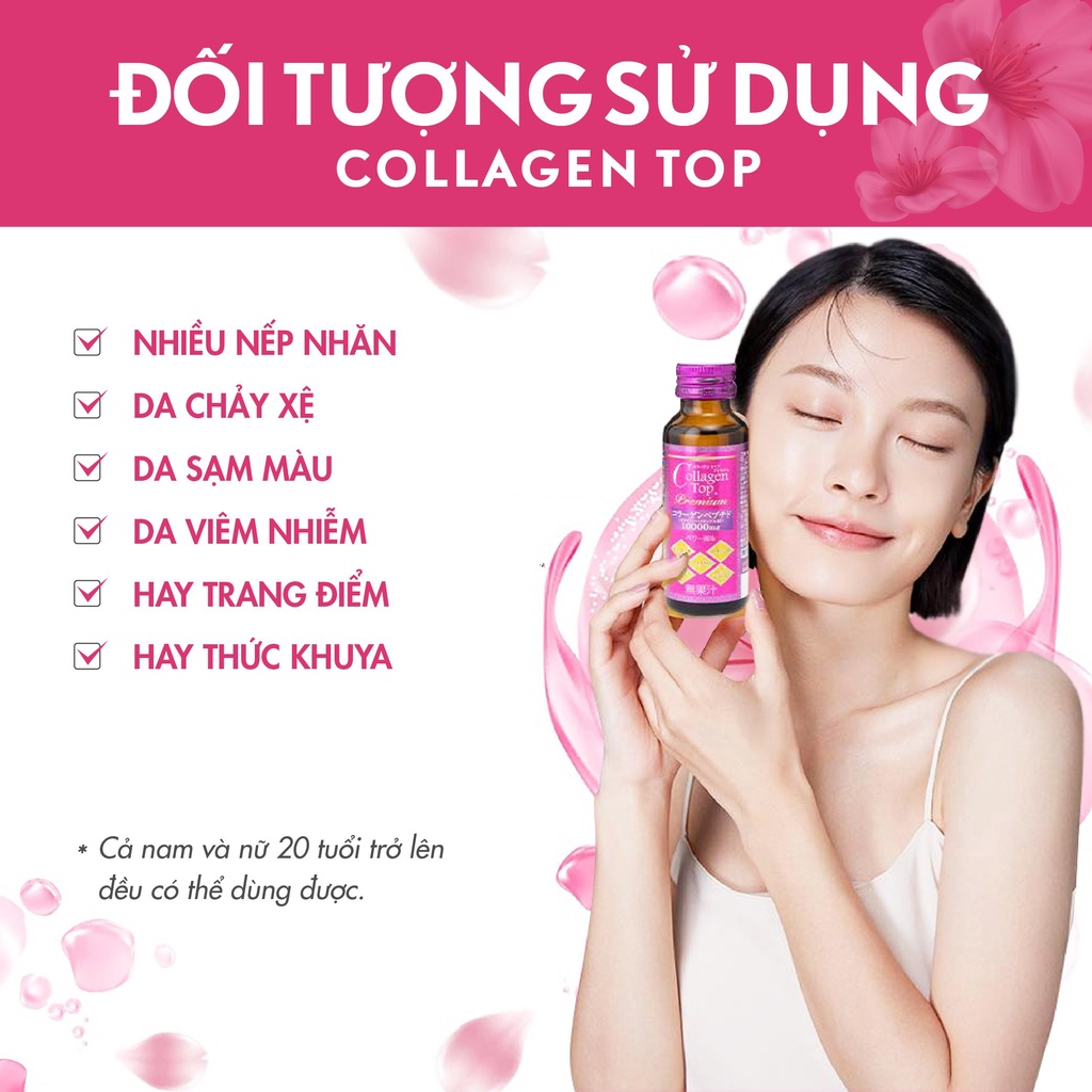 Nước uống Collagen Top SHINNIPPAI Nhật Bản giúp da căng mịn, chống lão hóa hộp 10 chai 50ml