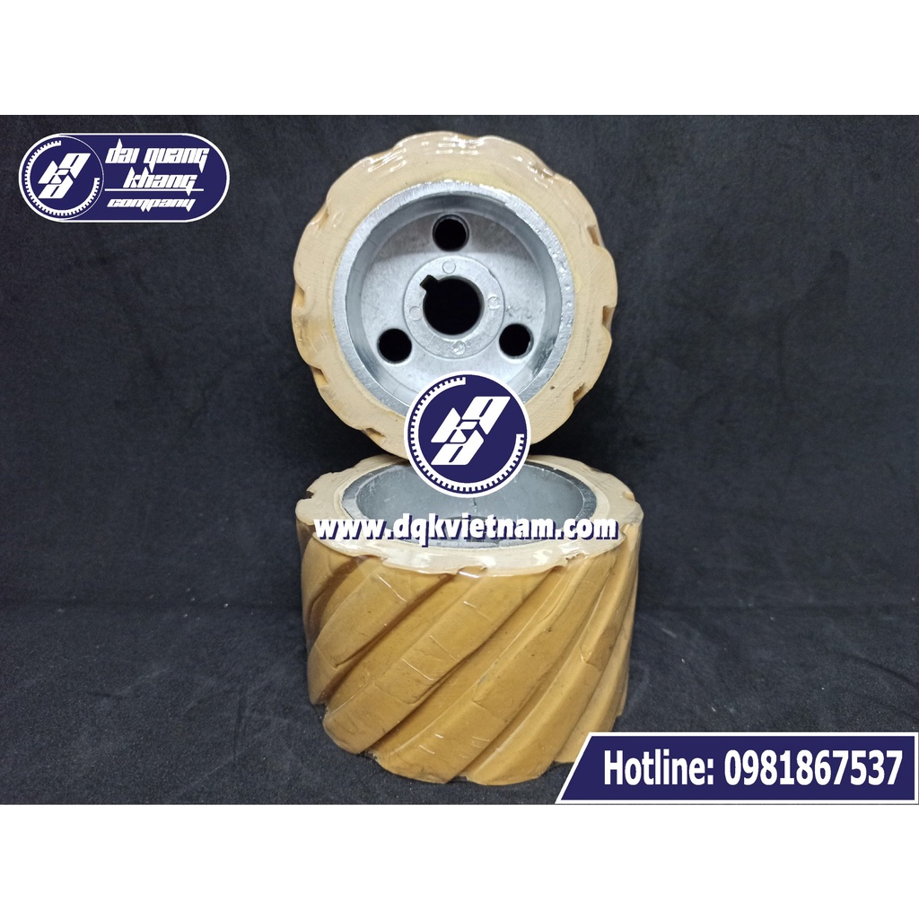 Bánh xe đưa phôi có rãnh - 60x100 cốt 20 cao su vàng - Vật Tư Ngành Gỗ