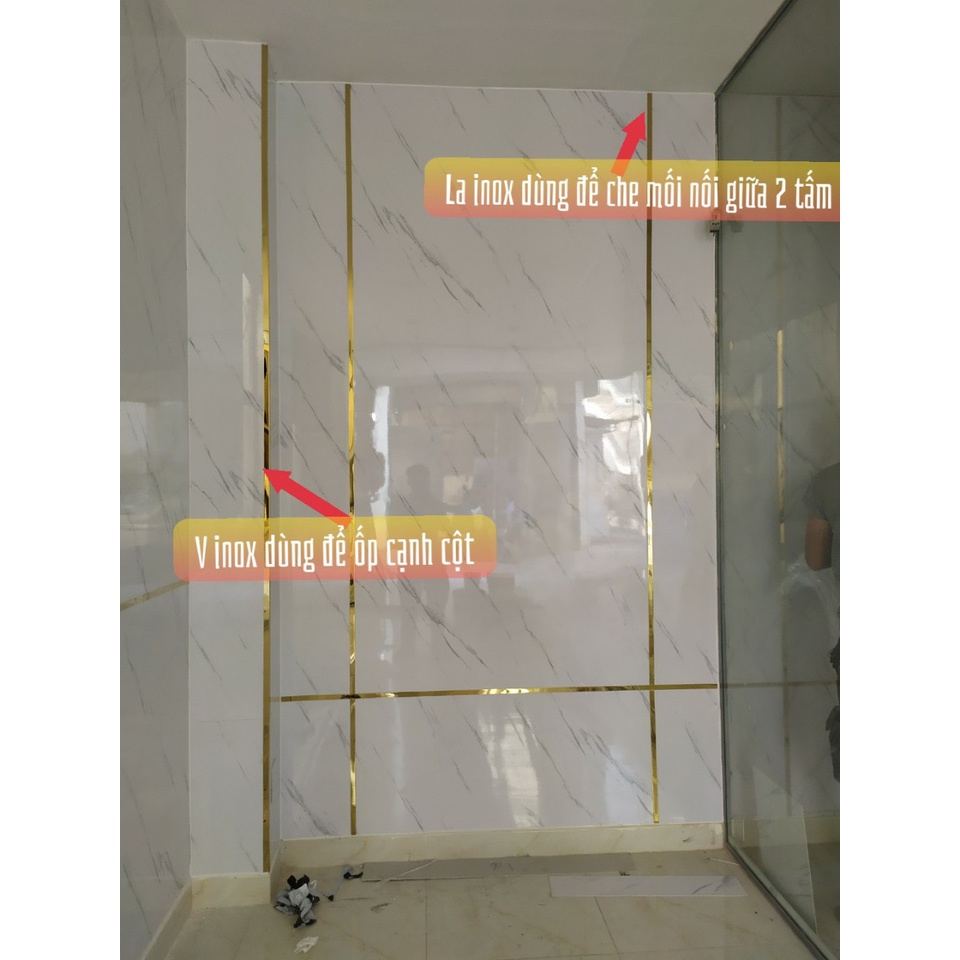 NẸP V INOX MÀU VÀNG BÓNG, MÀU TRẮNG GƯƠNG NẸP GÓC, NẸP TƯỜNG dài 1,2M