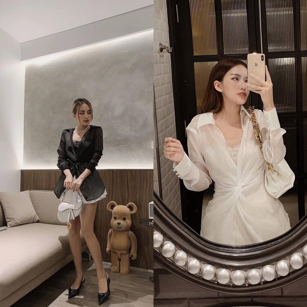 Set Áo Ống Ren + Sơ Mi Xoắn Eo Tơ Ánh Kim