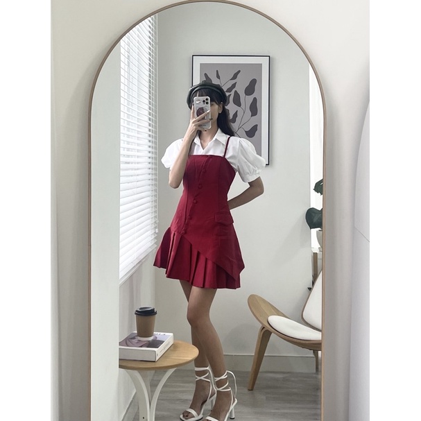 Set yếm Yiyi 2d xếp ly phối sơmi tay ngắn ( có bigsize )