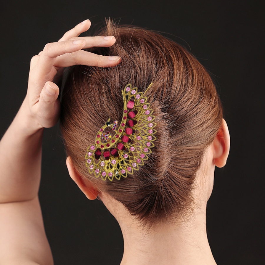 Kẹp Tóc Đuôi Công Bằng Hợp Kim Đính Đá Phong Cách Cổ Điển Cho Nữ