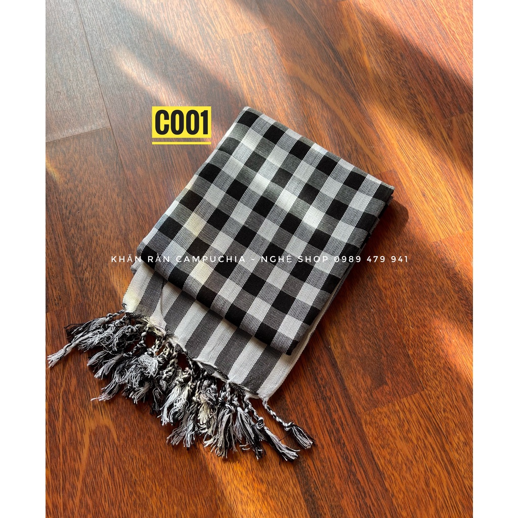 Khăn rằn Campuchia caro đen trắng truyền thống (kẻ to) size 1m7x0.6m/ Khăn Rằn Cambodia chất cotton mềm mịn