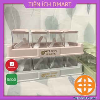 hũ đựng gia vị nhựa cao cấp, set 4 hũ gia vị nhựa kèm muỗng 2939
