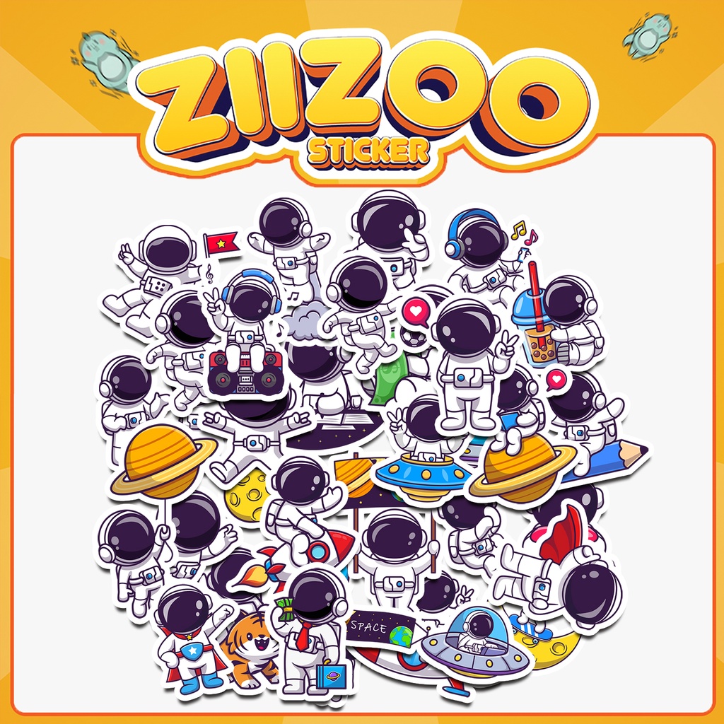 Set 30 Sticker Phi Hành Gia, hình dán trang trí điện thoại, laptop, nón bảo hiểm, hộp bút, sổ tay