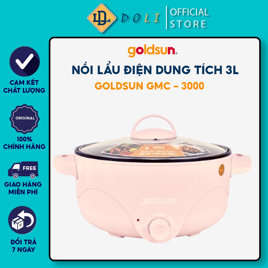 Nồi Lẩu Điện Goldsun GMC3000 Dung Tích 3L, Nồi Nấu Đa Năng Có Vung, Lớp Chống Dính Bảo Vệ - DOLI MART