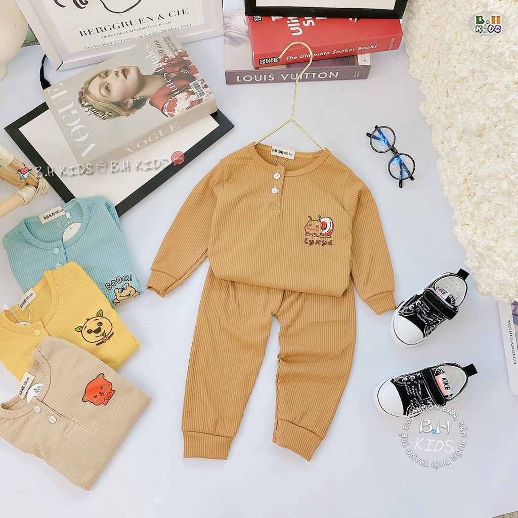 Bộ Len Tăm Cổ Trụ Dài Tay Thu Đông Minky Mom Cho Bé Trai Bé Gái