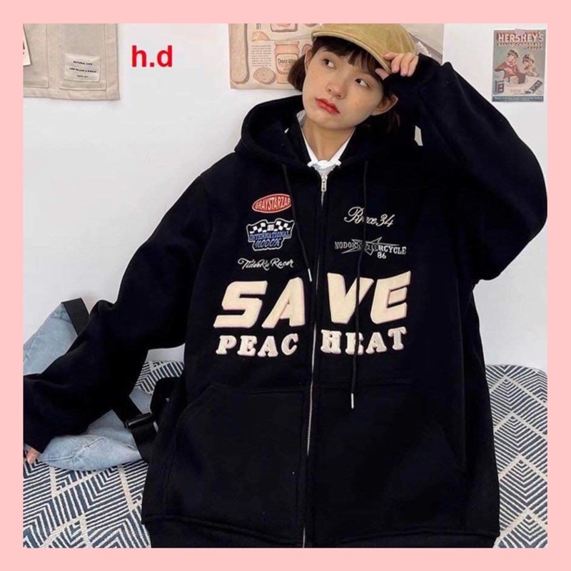 Áo khoác hoodie khoá bo tay SaVeHodie nữ form rộng dài vải nỉ chất đẹp giá rẻ không xù lông hàng quảng châu